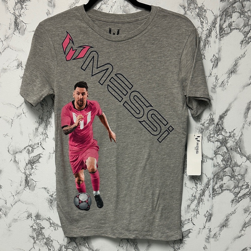 Messi Kid’s Gray Graphic T-Shirt Short Sleeve Size L